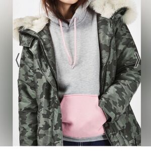 TOPSHOP Jacket Metallic Camouflage Park Size 8 Faux Fur Hoodie